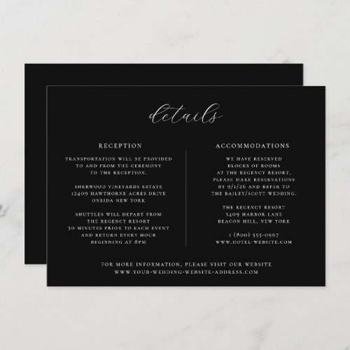 Minimalist Black Wedding Details Card