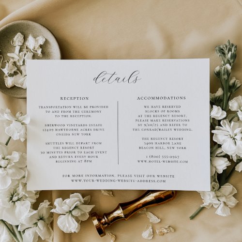 Minimalist Black Wedding Details Card