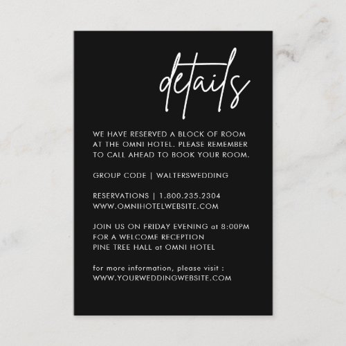 Minimalist Black Wedding Details Enclosure Card