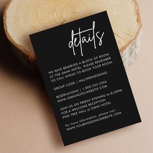 Minimalist Black Wedding Details Enclosure Card