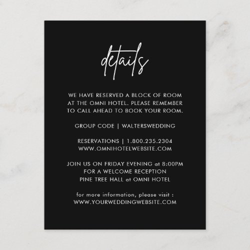 Minimalist Black  Wedding Details Enclosure Cards