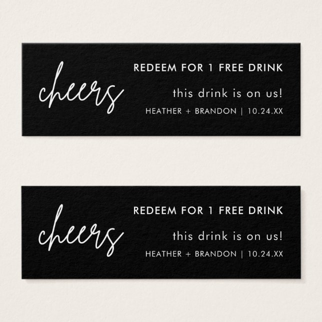 Minimalist Black Wedding Drink Ticket Cards (Front & Back)