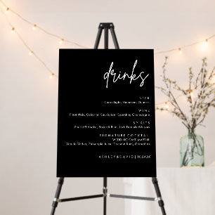 Minimalist Black Wedding Drinks Bar Menu Pedestal  Foam Board