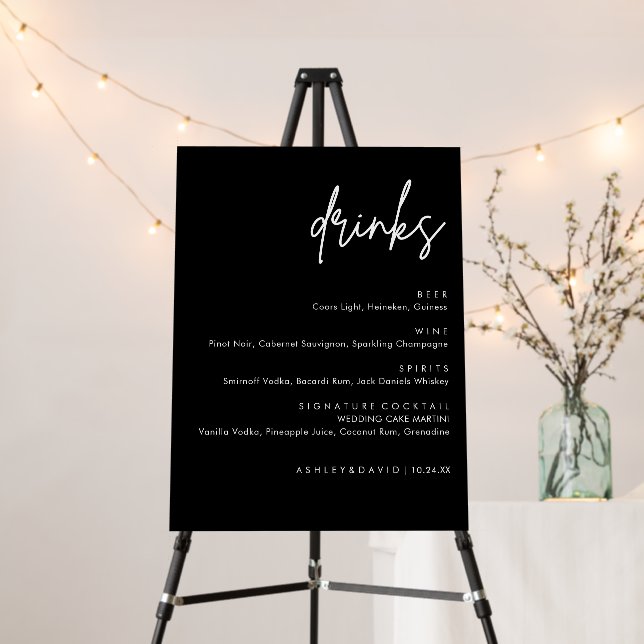 Minimalist Black Wedding Drinks Bar Menu Pedestal  Foam Board (In Situ (Stand))