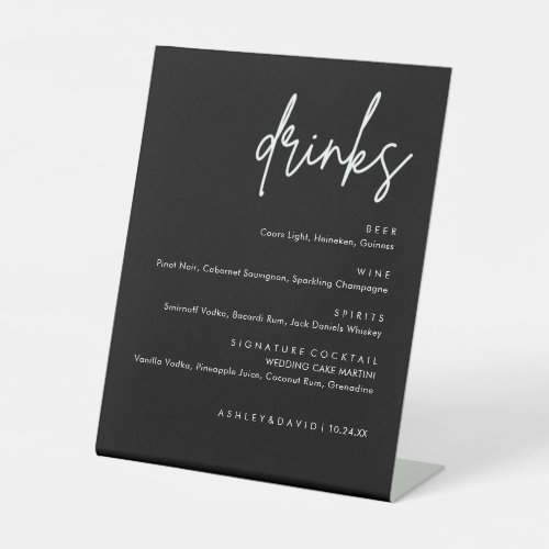 Minimalist Black Wedding Drinks Bar Menu Pedestal Sign