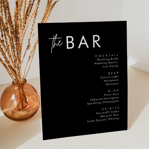 Minimalist Black Wedding Drinks Menu Pedestal Sign