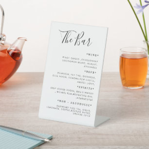Minimalist Black Wedding Drinks Menu  Pedestal Sign