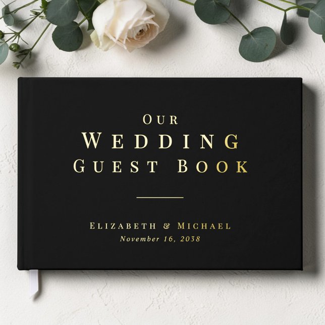 Minimalist Black Wedding Foil Guest Book (Minimalist Taupe Wedding Foil Guest Book)