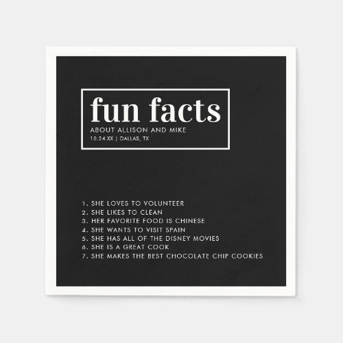 Minimalist Black Wedding Fun Facts Napkins