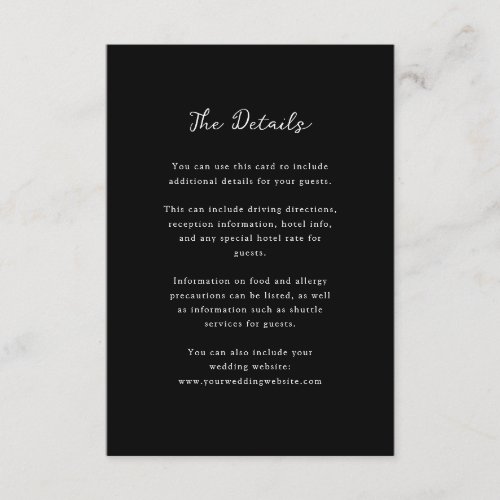 Minimalist Black  Wedding Guest Details Enclosure Card