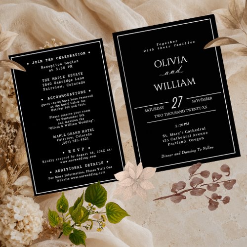Minimalist Black Wedding Invitation Suite Card