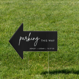 Minimalist Black Wedding Parking This Way Arrow Sign