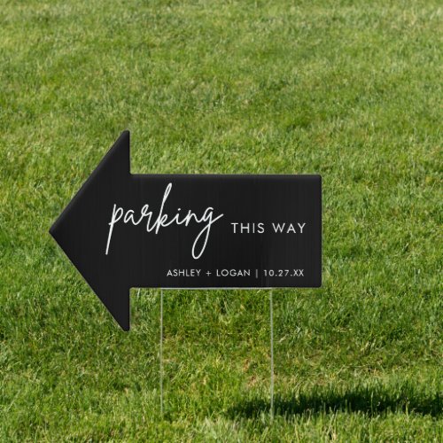 Minimalist Black Wedding Parking This Way Arrow Sign