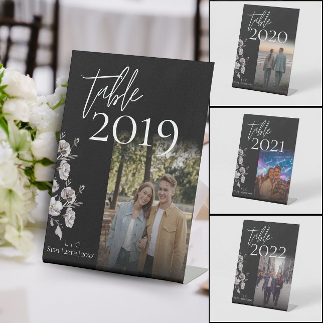 Minimalist black wedding photo table number pedestal sign (Creator Uploaded)