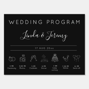 Minimalist Black Wedding Program Timeline Sign