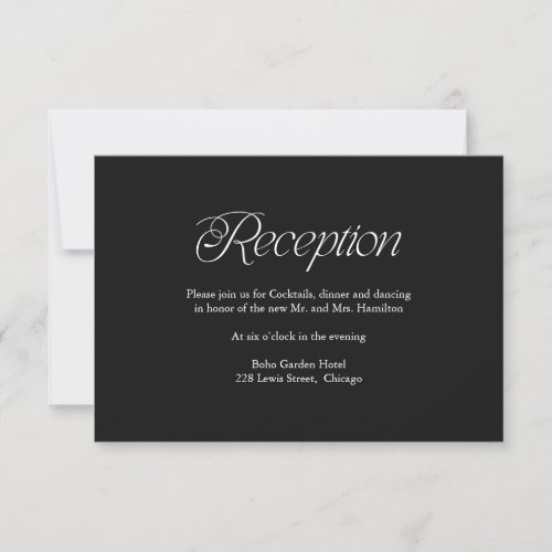 Minimalist Black Wedding Reception Insert Card