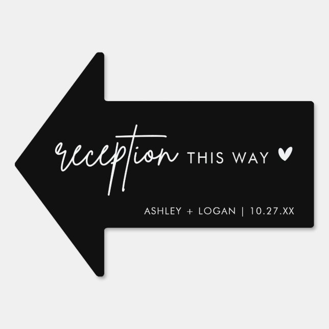 Minimalist Black Wedding Reception This Way Arrow Sign (Front)