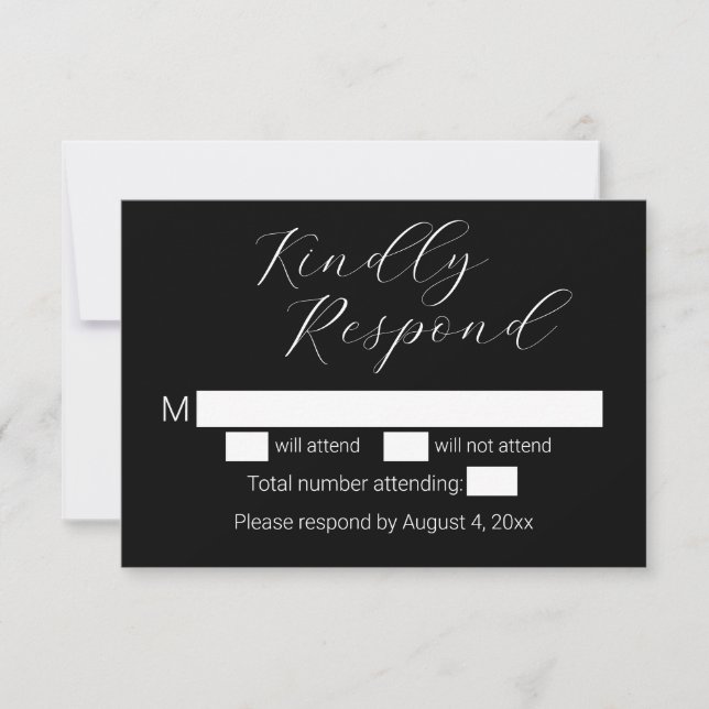Minimalist Black Wedding RSVP Card (Front)