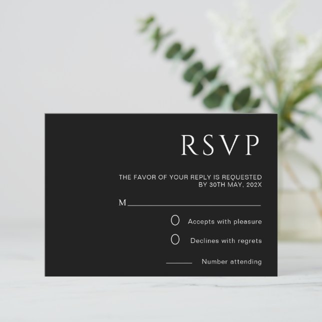 Minimalist Black Wedding RSVP Card (Standing Front)