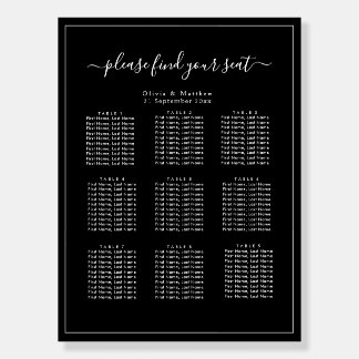 Minimalist Black Wedding Seating Chart Foam Board