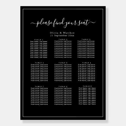Minimalist Black Wedding Seating Chart Foam Board