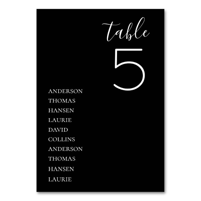 Minimalist Black Wedding Table Number (Front)