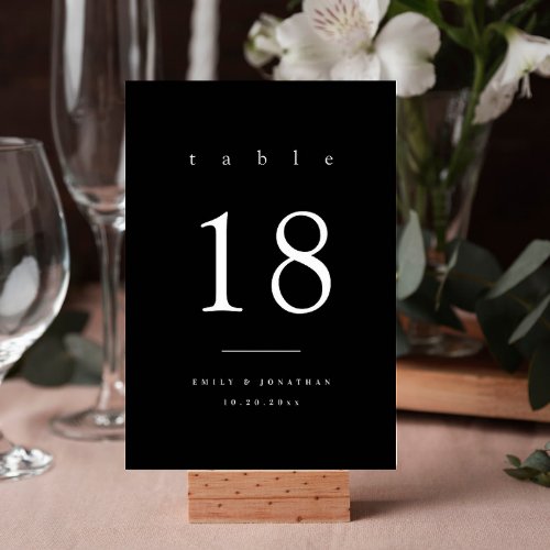 Minimalist Black Wedding Table Number