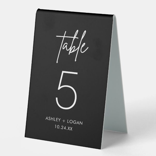 Minimalist Black Wedding Table Numbers Table Tent (Front)