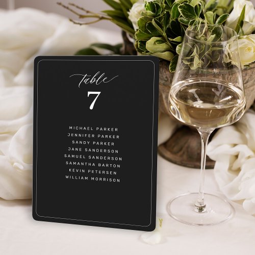 Minimalist black wedding table seating chart card