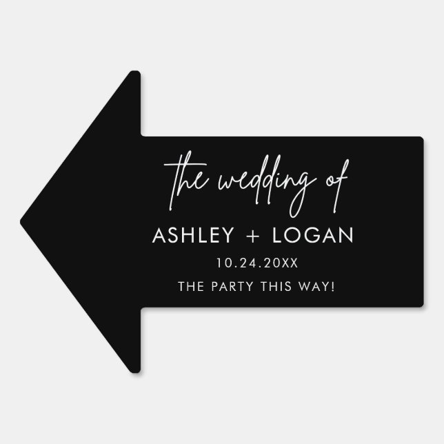 Minimalist Black Wedding This Way Arrow Sign (Front)