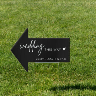 Minimalist Black Wedding This Way Arrow Sign
