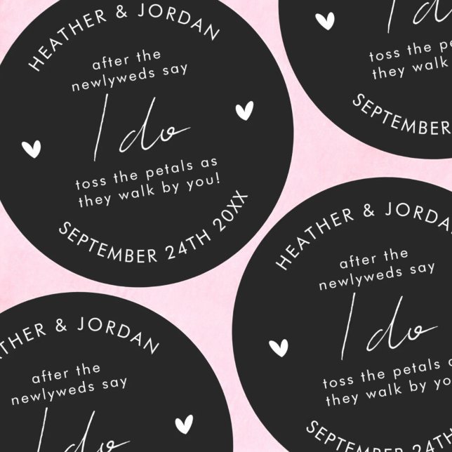 Minimalist Black Wedding Toss Me Confetti Favor Classic Round Sticker (Creator Uploaded)
