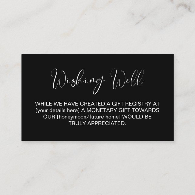 Minimalist Black Wedding Wishing Well Enclosure Card (Front)
