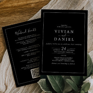 Minimalist   Black Weekend Events QR Code Wedding Invitation