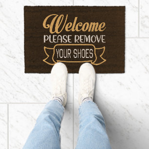 Minimalist Black Welcome Please Remove Your Shoes Fiber Doormat