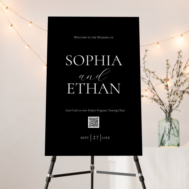 Minimalist Black Welcome Sign with QR Code (In Situ (Stand))