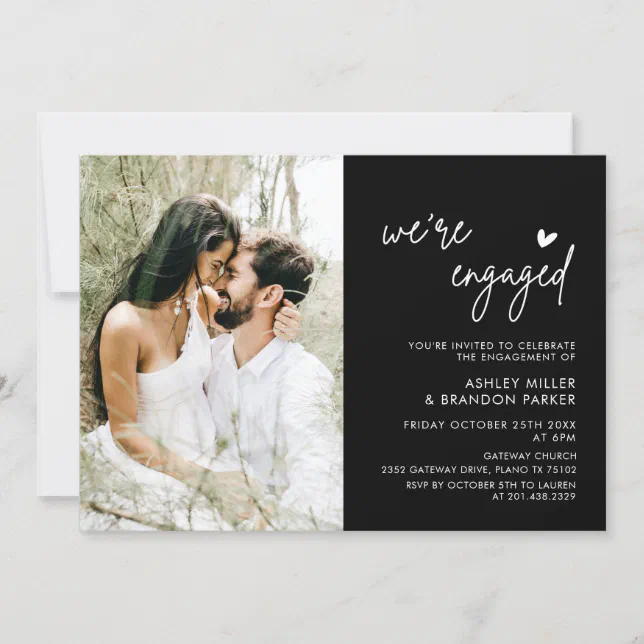 Minimalist Black We're Engaged Photo Engagement Invitation | Zazzle