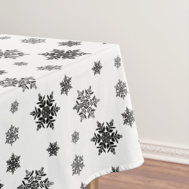 Minimalist Black Whimsical Snowflake Pattern  Tablecloth (In Situ)