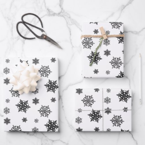 Minimalist Black Whimsical Snowflake Pattern   Wrapping Paper Sheets