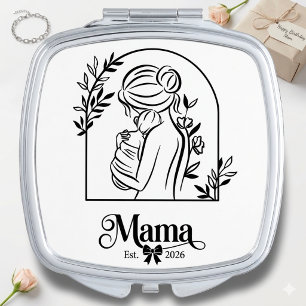 Minimalist Black & White 1st Mother's Day Est. Compact Mirror