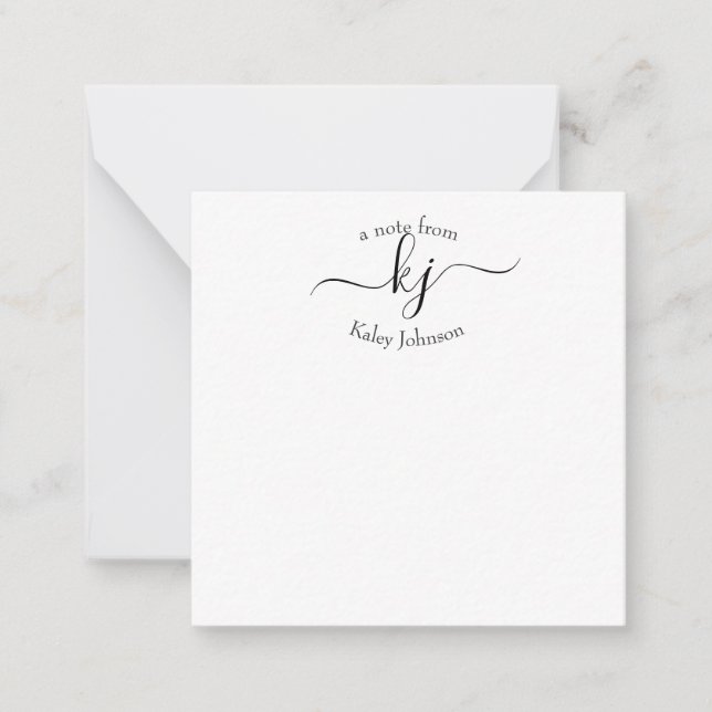 Minimalist Black White 2 Monogram Initial  Note Card (Front)