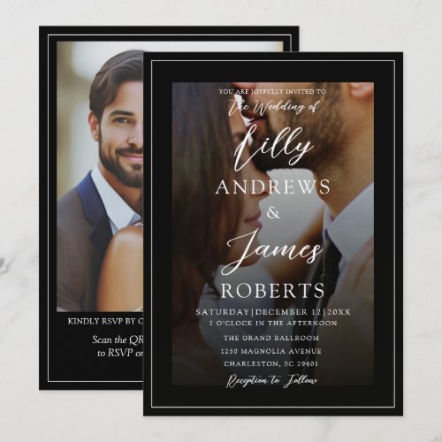 Minimalist Black & White 2 Photo Formal Wedding Invitation