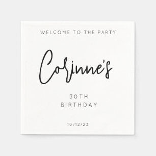 Minimalist Black White 30th Birthday Party Napkins