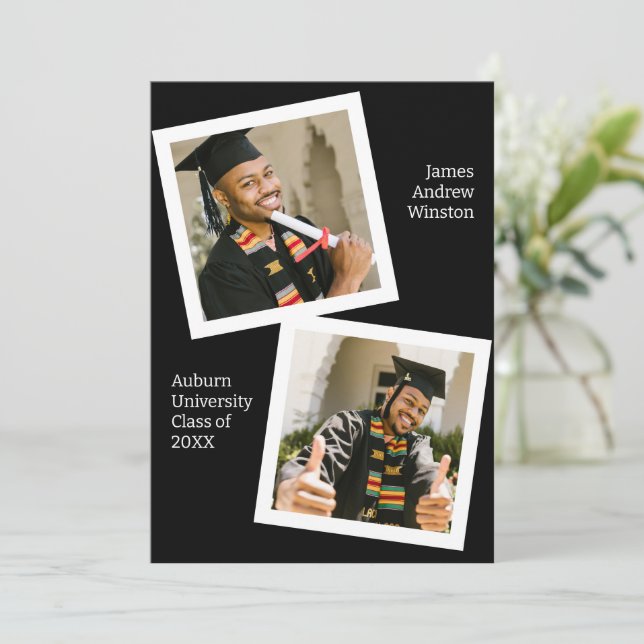 Minimalist Black & White 3 Photo Grad Announcement (Standing Front)