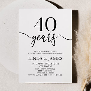 Minimalist Black White 40th Wedding Anniversary Invitation
