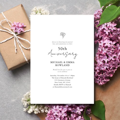 Minimalist Black  White 50th Wedding Anniversary Invitation