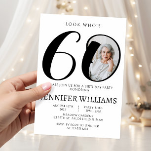 Minimalist black white 60th birthday photo invitation