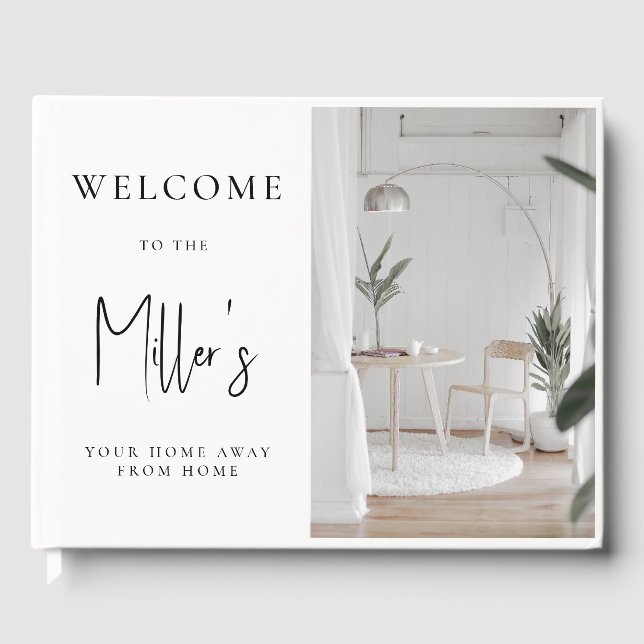 Minimalist Black & White Airbnb Vacation Rental Guest Book (Front)
