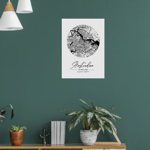 Minimalist Black & White Amsterdam City Map Poster