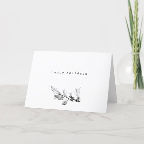 Minimalist Black White Art Drawing Holly Branch Holiday Card